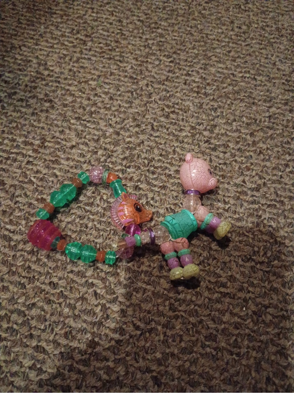 Kids Pink and Green Beaded Animal Toy Bracelet - Brand Unknown
